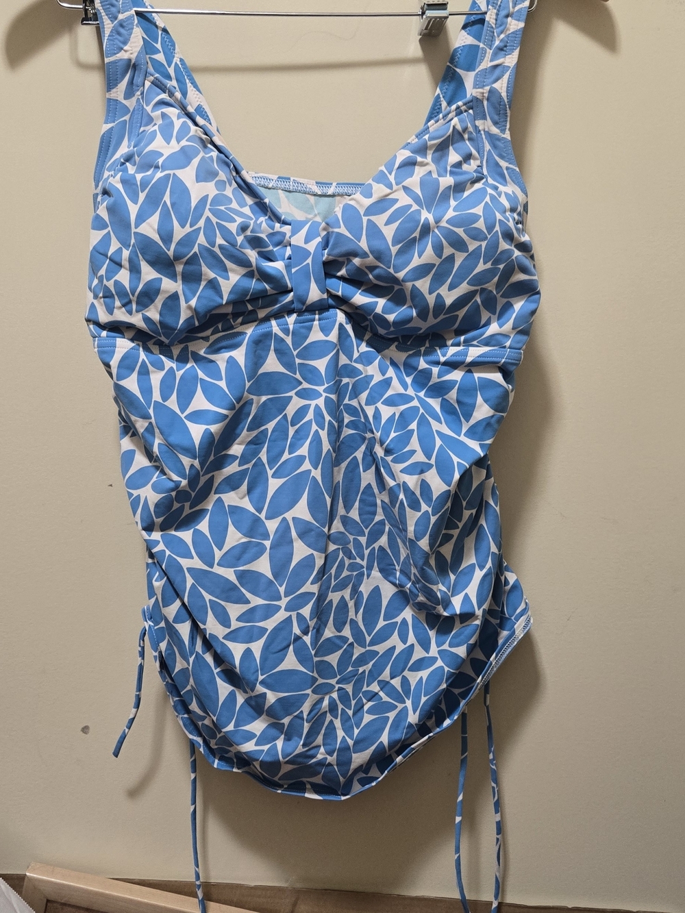 Lands' End Blue and White Leaf-Print Tankini Swimsuit